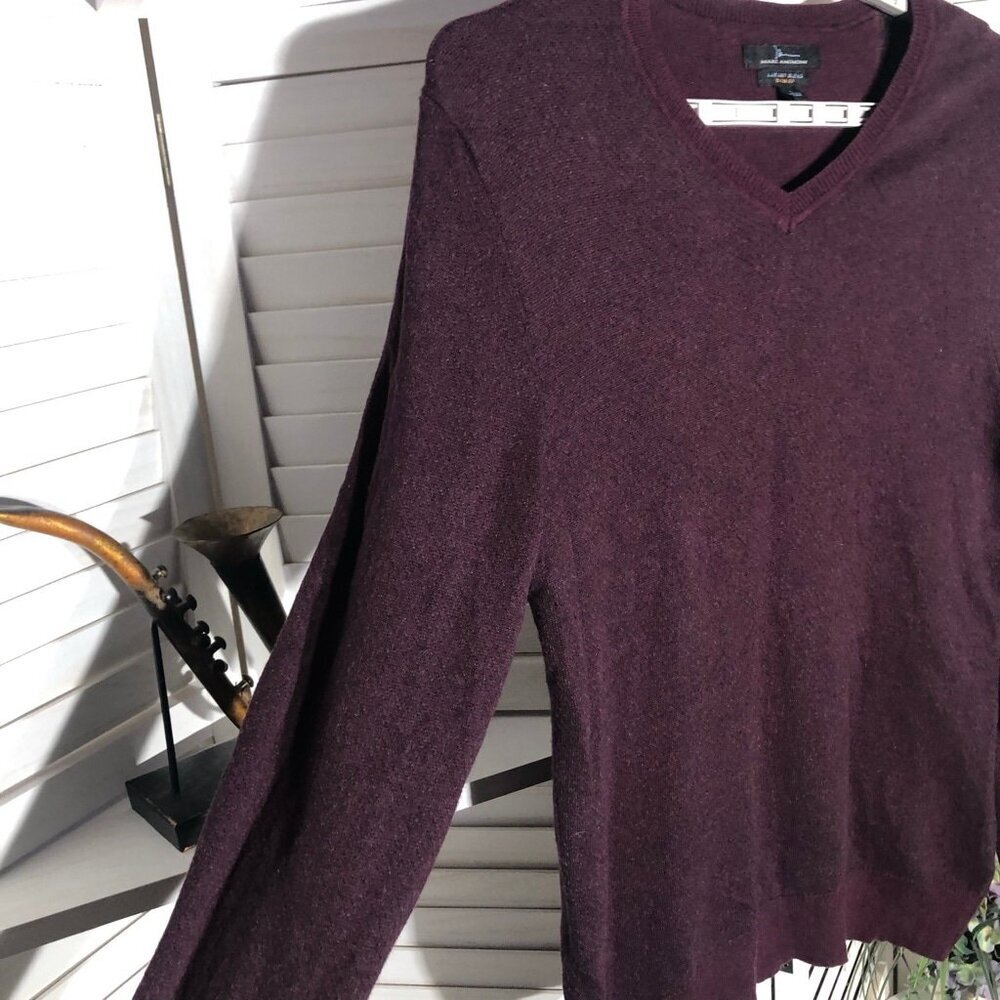 Cashmere Blend Sweater VNeck Burgundy slim fit preppy office career wear elegant - Picture 6 of 11